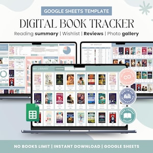 Book Tracker e Reading List su Google Sheets, Biblioteca digitale personale, Foglio di calcolo per diario di lettura, Regalo per amanti dei libri, Registro delle collezioni di libri