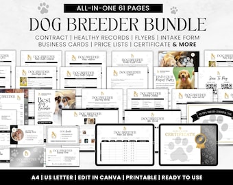 Dog Breeder Forms Bundle: Puppy Contract, Records, and Charts (CANVA)