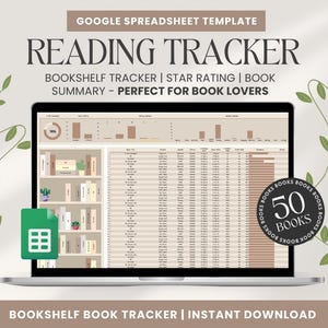 Tracker lettura libri / Fogli Google / Foglio di calcolo tracker libri digitali / Tracker scaffale / Registro letture / Recensione libro modificabile