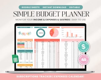 Monthly Budget Planner Google Sheet: Bill Calendar, Savings Tracker (Digital Download)