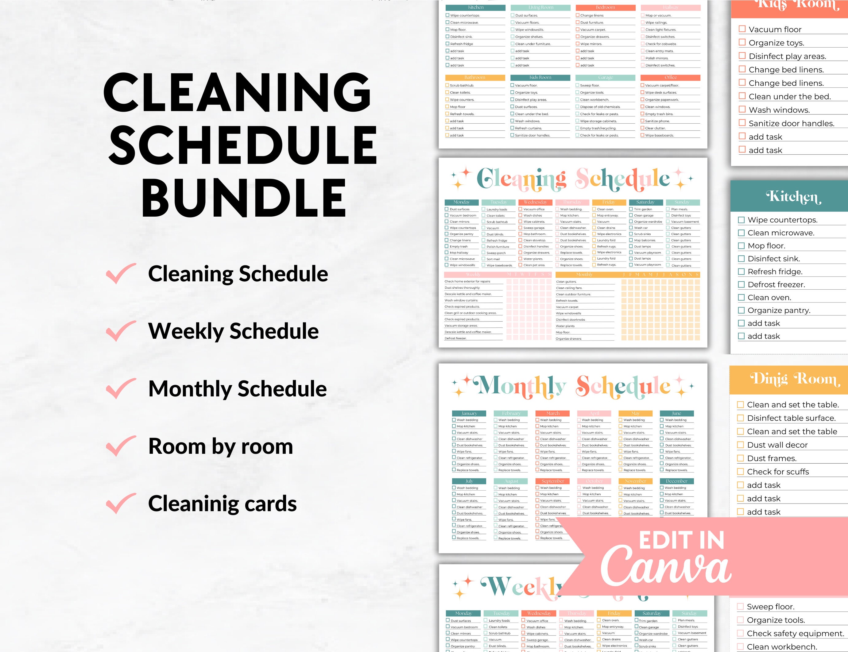 ADHD Cleaning Schedule, Editable ADHD Cleaning Planner, Family Chore