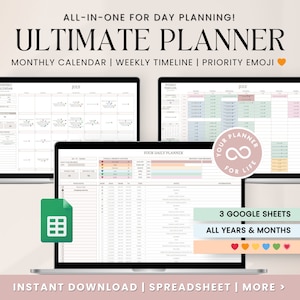 Daily Weekly Monthly Spreadsheet Planner, Digital Planner Google Sheets, Task Tracker, Time Managment, ADHd Digital Planner, Smart Calendar