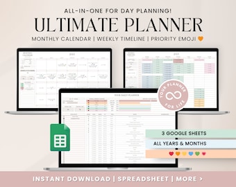 Daily Weekly Monthly Spreadsheet Planner, Digital Planner Google Sheets, Task Tracker, Time Managment, ADHd Digital Planner, Smart Calendar