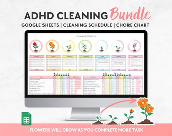 Harmonogram sprzątania ADHD | Planer ADHD | Zestaw checklist sprzątania | Edytowalny wykres obowiązków dla dzieci | Arkusze Google