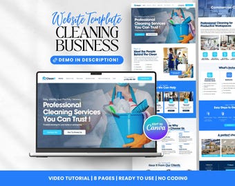 Reinigung Website Template, Reinigung Geschäft, Professionelle Reinigung Website, Gewerbliche Reinigung, Wohnungsreinigung, Canva