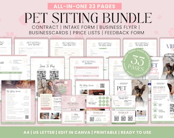 Business-bundel dierenoppas: contract, formulieren, flyers (33 pagina's, canvas)
