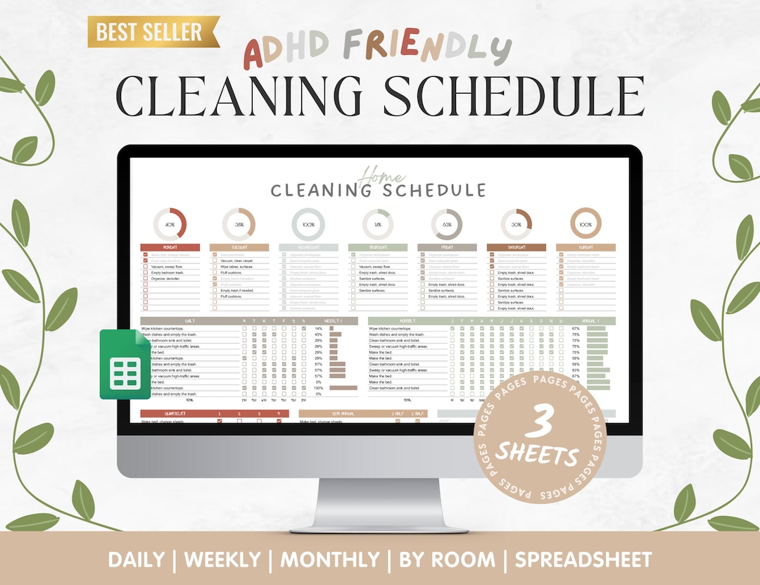 Digital Cleaning Schedule: Adhd-friendly Google Sheets Planner (digital ...