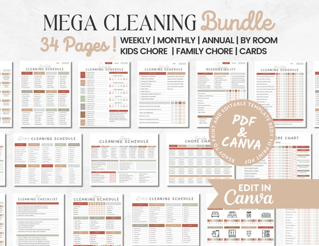 ADHD Cleaning Bundle, Cleaning Checklist Printable, Editable Cleaning ...