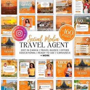 Travel Agent Social Media Template Bundle, Travel Agent Social Media, Travel Blogger Content, Travel Agency Marketing, Instagram Post, Canva