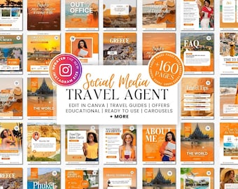 Sjabloonbundel sociale media reisbureau, sociale media reisbureau, inhoud reisblogger, marketing reisbureau, Instagram-post, canva