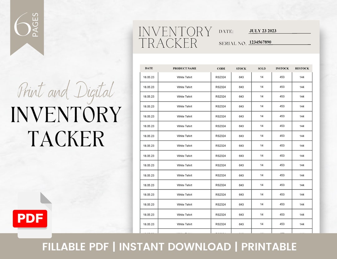 Inventory Tracker, Printable Inventory Log, Fillable Inventory Template, A4 Sales Tracker, Track ...