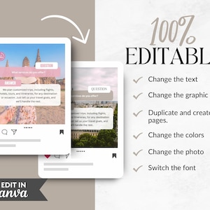 K&ouml;nnte beinhalten: Eine rosa und wei&szlig;e Instagram-Post-Vorlage im Frage-Antwort-Format. Die Vorlage ist zu 100% editierbar und kann verwendet werden, um ma&szlig;geschneiderte Reiserouten zu erstellen. Der Text auf der Vorlage lautet: &bdquo;FRAGE: Welche Dienstleistungen bieten Sie an? ANTWORT: Wir planen ma&szlig;geschneiderte Reisen, einschlie&szlig;lich Fl&uuml;ge, Hotels, Touren und Reiserouten, f&uuml;r jedes Reiseziel oder jeden Anlass. Teilen Sie uns einfach Ihre Reiseziele mit, und wir k&uuml;mmern uns um den Rest. &ldquo;