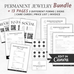 Kit de démarrage d'entreprise de bijoux permanents, formulaires d'esthéticienne de bracelet permanent, cartes d'entretien de bijoux, formulaire d'admission client, modèle de facture
