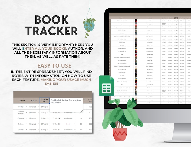 Book Tracker Google Sheets | Digital Book Journal | Book Review ...