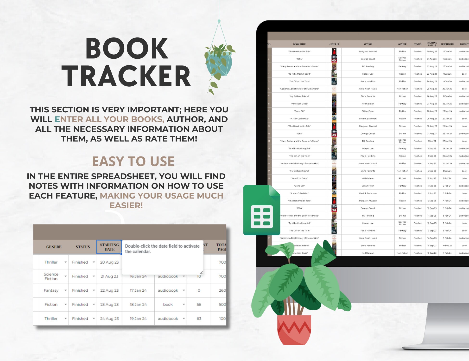 Digital Book Tracker: Floral Google Sheets Reading Journal (spreadsheet ...