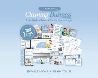 Cleaning Business Bundle, Cleaning Forms, Logo, Service agreement, Cleaning Business Flyer, Cleaning Business Cards, Cleaning Social media