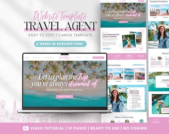 Travel Agent Website Template , Travel Agency Marketing, Travel Agency Landing Page, Canva Website Template, Travel Agency, Travel Advisor