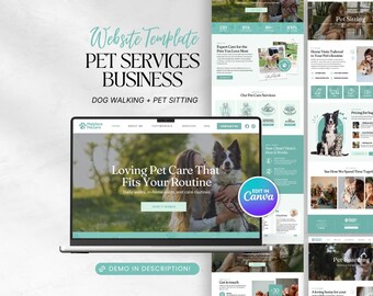 Pet Care Website Template | Pet Sitting | Dog Walking | Pet Services Website | Pet Care Landing Page | Canva template