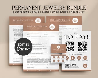 Permanent Jewelry Business Bundle | Jewelry social media sign | esthetician forms | Jewelry client intake form | Price list template