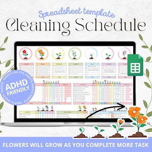 ADHD-schoonmaakschema, spreadsheetsjabloon, wekelijkse, maandelijkse, jaarlijkse schoonmaakchecklist, schoonmaaktracker | Google Spreadsheets