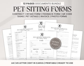 Pet Sitting Forms Bundle: Editable Canva Templates (Digital Download)
