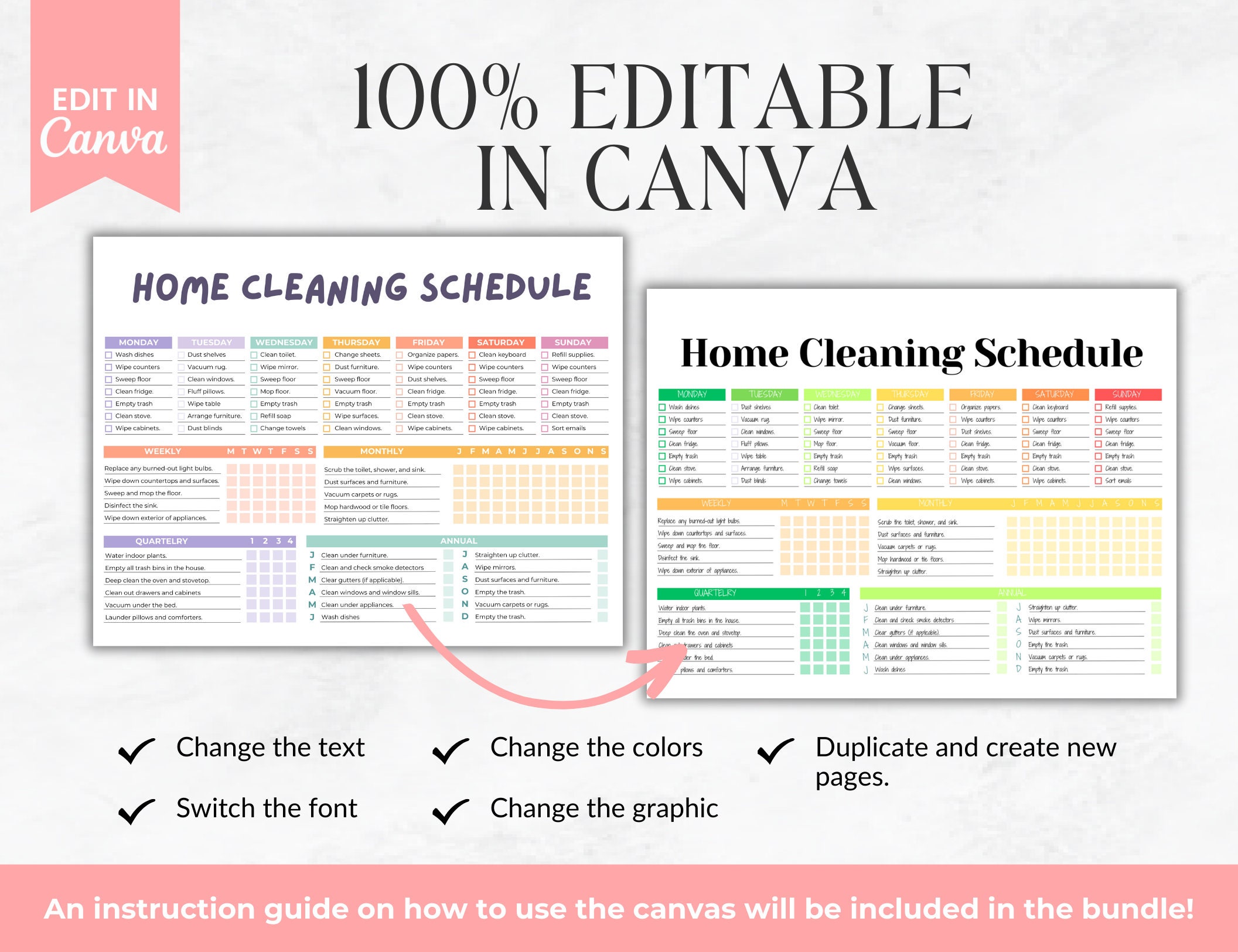 ADHD Cleaning Checklist Bundle, Weekly Monthly Cleaning Schedule