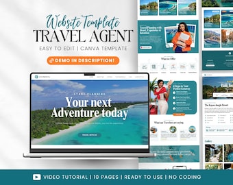 Travel Agent Website Template , Travel Agency Marketing, Travel Agency Landing Page, Canva Website Template, Travel Agency, Travel Advisor