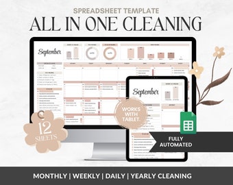 Cleaning Schedule Google Sheets: Weekly, Monthly Chore Chart (Digital)