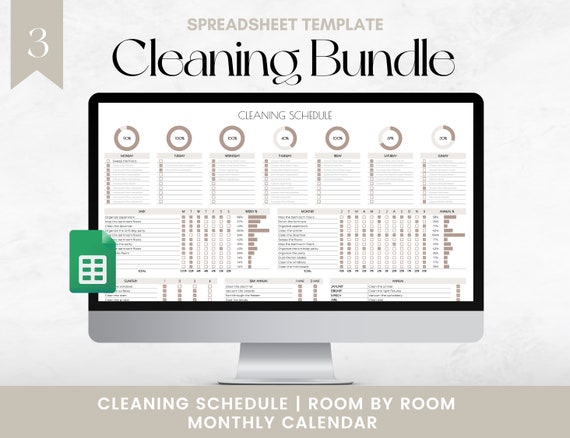 Cleaning Schedule, Google Sheets, Cleaning Checklist Bundle, Monthly Daily Weekly Cleaning Schedule, Editable Cleaning Tracker