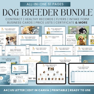 Hundezüchter Vertragsvereinbarung Vorlage, Welpen Verkauf & Adoptionsformen, Hundewelpen Charts/Aufzeichnungen, Welpen Bill of Sale, Anzahlungsbeleg CANVA