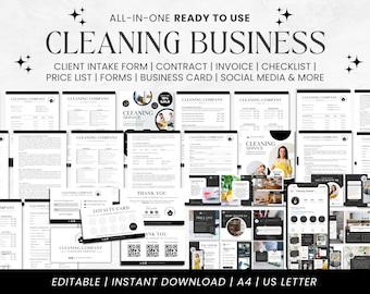 Reinigung Business Bundle: Formen, Logo, Social Media (Canva Editierbar)