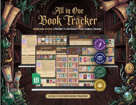 The Ultimate Book Tracker, Google Sheets, Personal Digital Library, Reading Journal Spreadsheet template, Book Lovers, Reading List, Fantasy