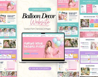 Modello di sito web per artisti di palloncini su Canva, sito web per decorazioni con palloncini, sito web per decorazioni per eventi, modificabile