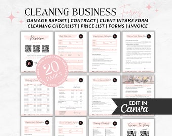 Cleaning Business Forms: Editable Contract, Checklist, Price List (Canva Template)