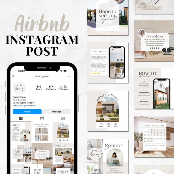 Modello Instagram Airbnb / Modello kit multimediale Airbnb / Noleggio a breve termine / Post di benvenuto Airbnb / Modello VRBO