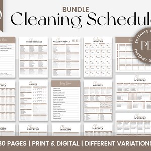 Cleaning Schedule Bundle, A4 Cleaning checklist Templates, Fillable household binder, Printable Family schedule