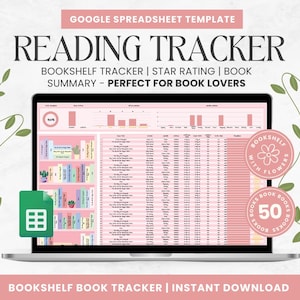 Modello di fogli Google registro di lettura / Tracker di lettura modificabile / Modello di foglio di calcolo di lettura / Tracker di 50 libri / Foglio di recensione del libro /