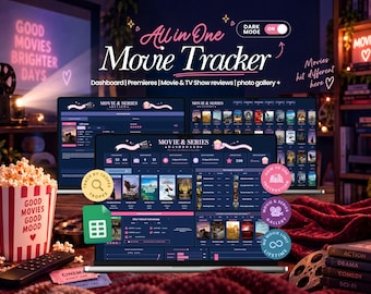 Movie & TV Show Tracker Google Sheets Template, Watchlist Spreadsheet template, Series Log, Movie journal, movie tracker, movie log