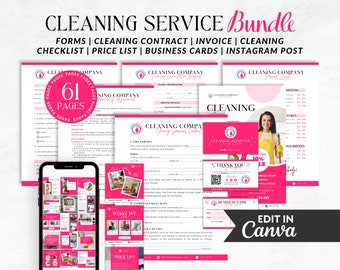 Cleaning Business Canva Template Bundle: Forms, Flyers, Social Media (Digital Download)