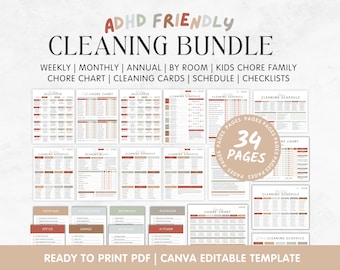 ADHD Cleaning Checklist Bundle: Editable Chore Charts (Digital Download)