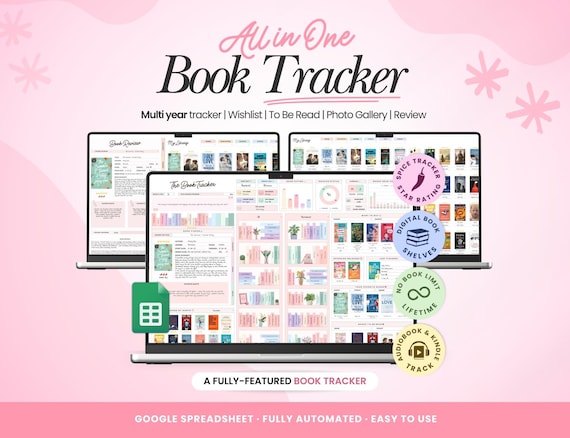 The Ultimate Book Tracker Google Sheets, Personal Digital Library, Reading Journal Spreadsheet, Book Lovers, Collection Log, Reading List