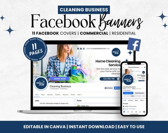 Cleaning Business Facebook Banner Template: Editable Canva Kit (11 Pages)