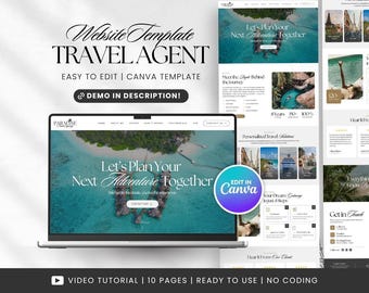Travel Agent Website Template , Travel Agency Marketing, Travel Agency Landing Page, Canva Website Template, Travel Agency, Travel Advisor
