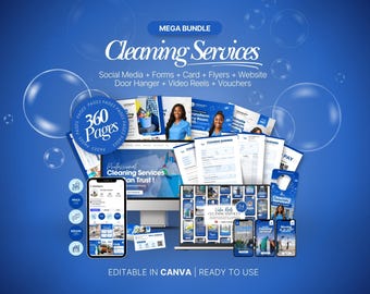 Cleaning Service Bundle, Agreement, Intake Form, Cleaning Company Business Cards, Website Template, Commercial, Door Hanger, Social Media