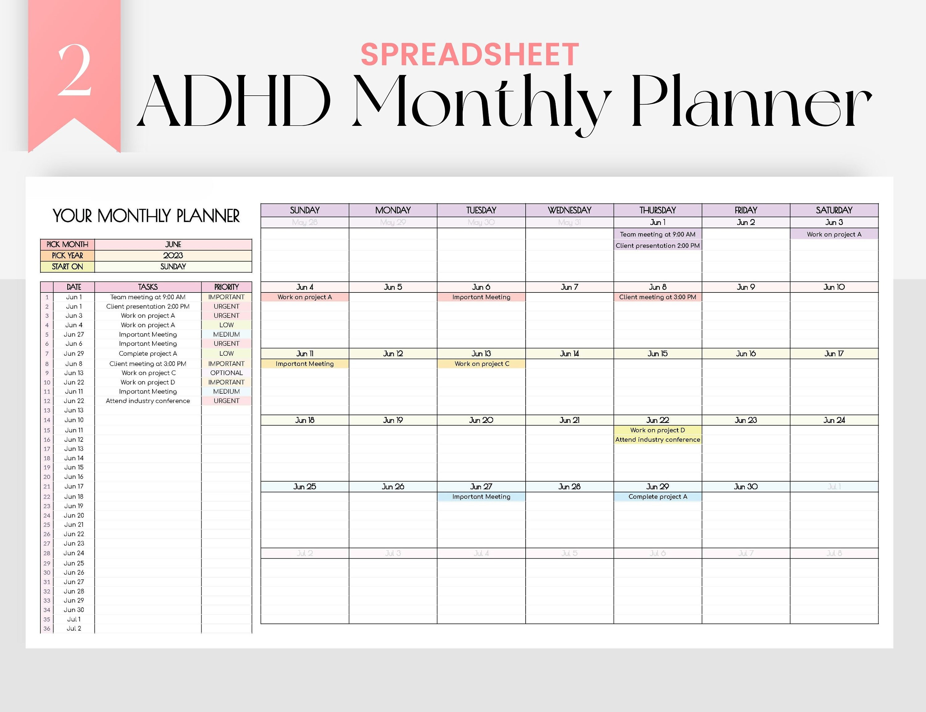ADHD Digital Planner: Daily & Monthly Google Sheets Template - Etsy