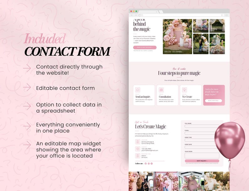 Balloon Artist Website Template, Editable Canva Website Template for balloon decor artist, landing page, balloon artist, image 5