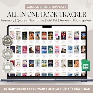 Book Tracker e Reading List su Google Sheets, Biblioteca digitale personale, Foglio di calcolo per diario di lettura, Regalo per amanti dei libri, Registro delle collezioni di libri