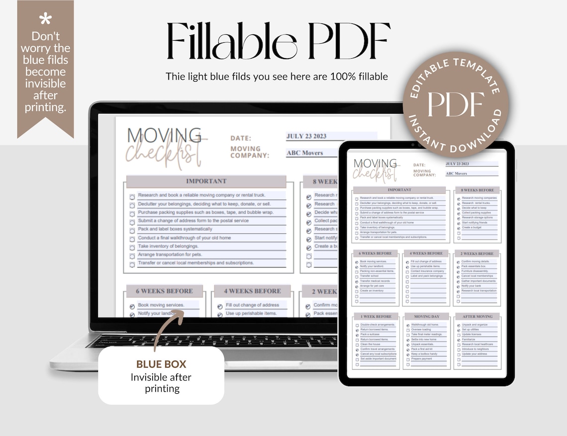 Moving Checklist Printable Packing List Moving Planner Cleaning ...