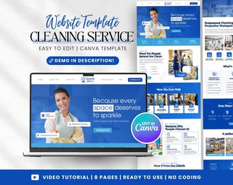 Reinigung Website Template, Reinigung Geschäft, Professionelle Reinigung Website, Gewerbliche Reinigung, Wohnungsreinigung, Canva