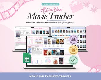 Gestor de series, películas y vídeos para TDAH con galería, planificador de series con plantilla de hoja de cálculo para reseñas, regalo ideal para cinéfilos (hoja de cálculo de Google).